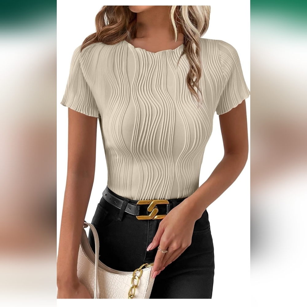 Women's Textured Short Sleeve Blouse - Cream